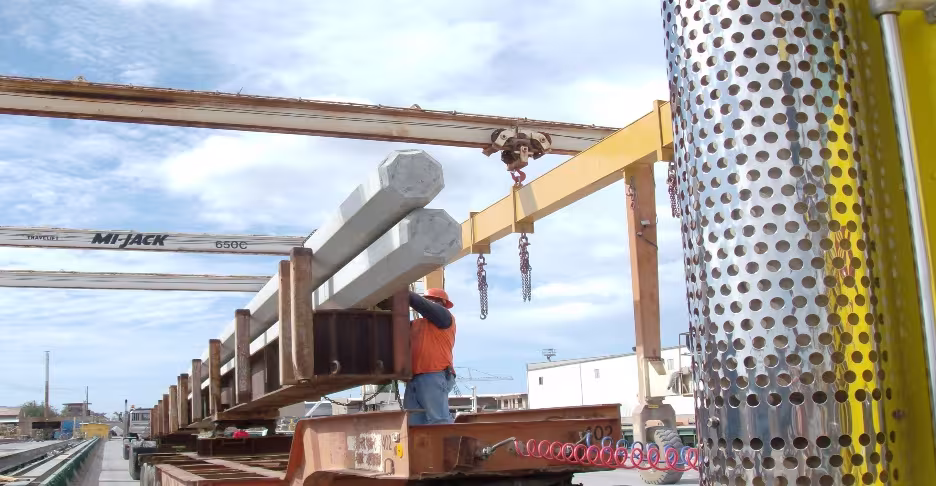 GPRM crew handling precast concrete at the production yard
